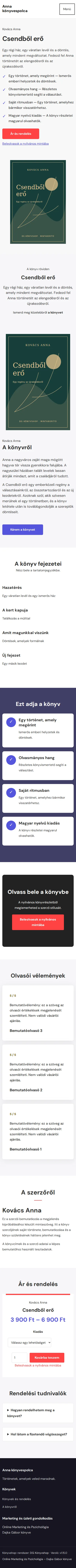 BookHunt teljes mobilos előnézete mintakönyvekkel