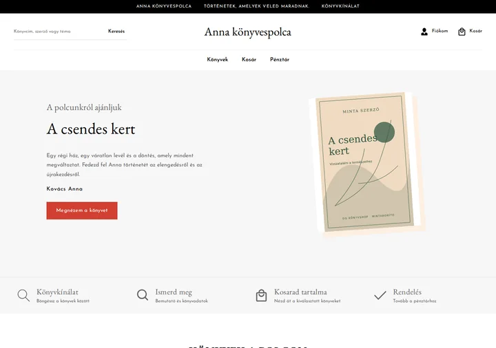 Bookly – Az eredeti sablon alapján kialakított DG Könyvshop, bemutató tartalommal