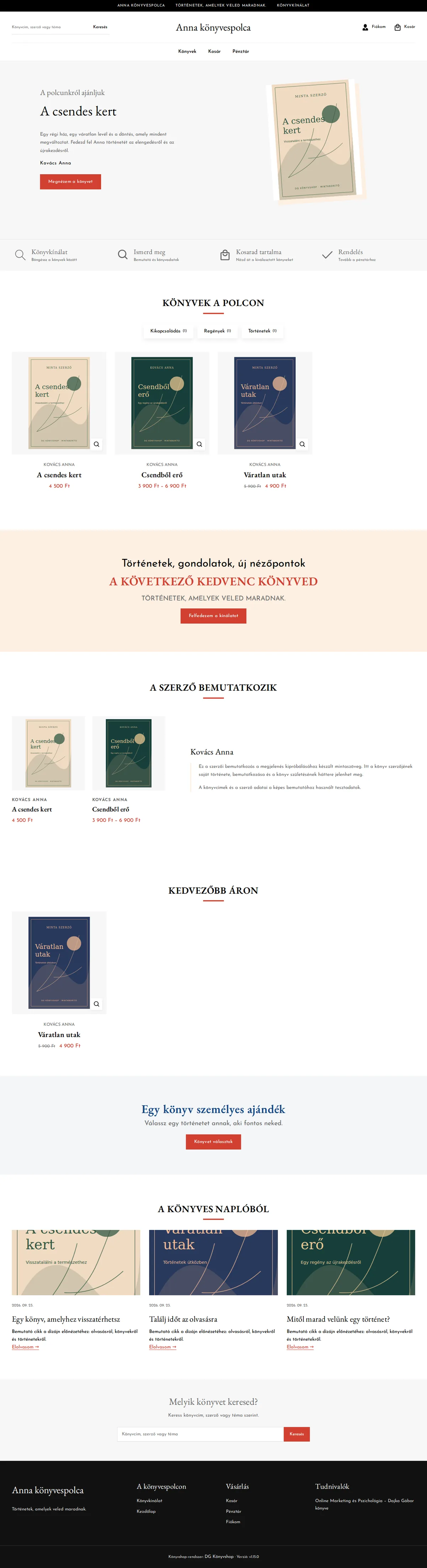 Bookly – Az eredeti sablon alapján kialakított DG Könyvshop, bemutató tartalommal