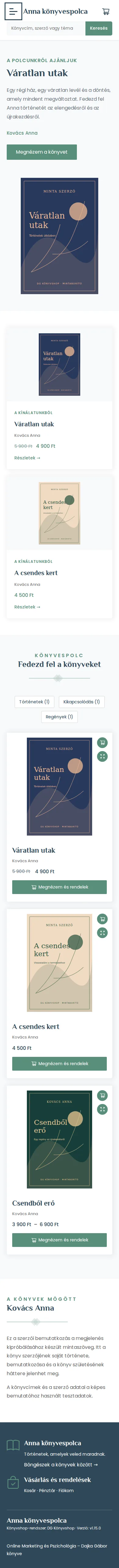Bookshelf teljes mobilos előnézete mintakönyvekkel