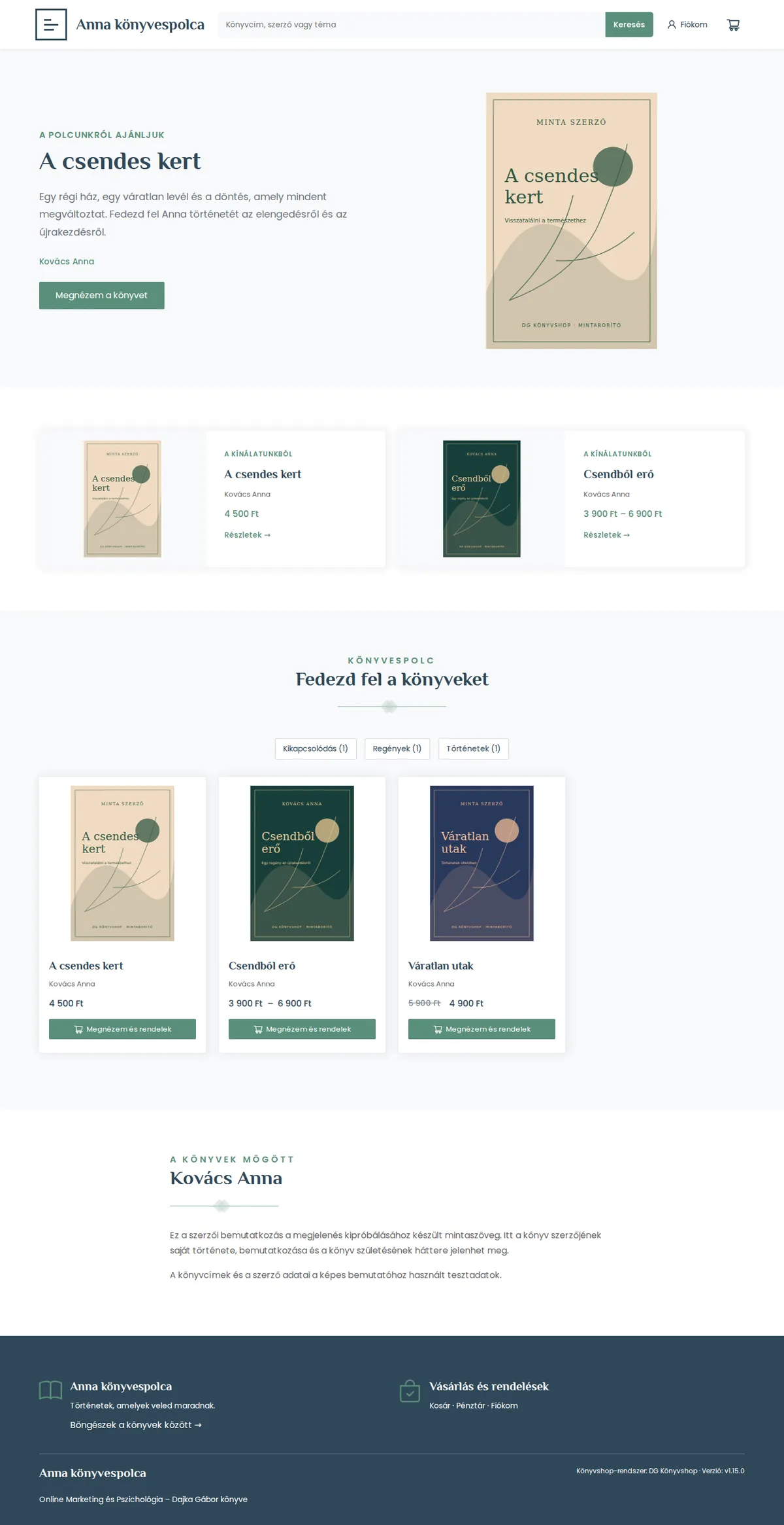 Bookshelf – Az eredeti sablon alapján kialakított DG Könyvshop, bemutató tartalommal